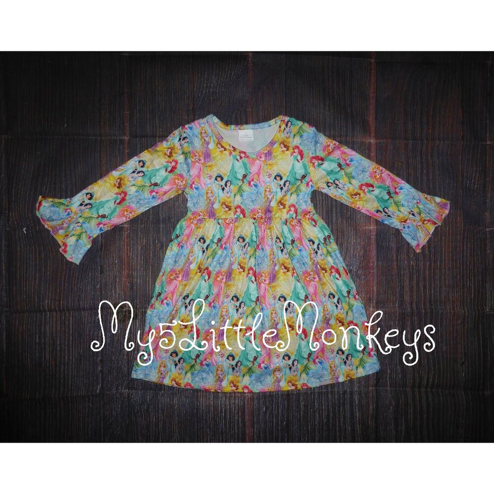 Boutique Princess Cinderella Ariel Belle Aurora Long Sleeve Dress